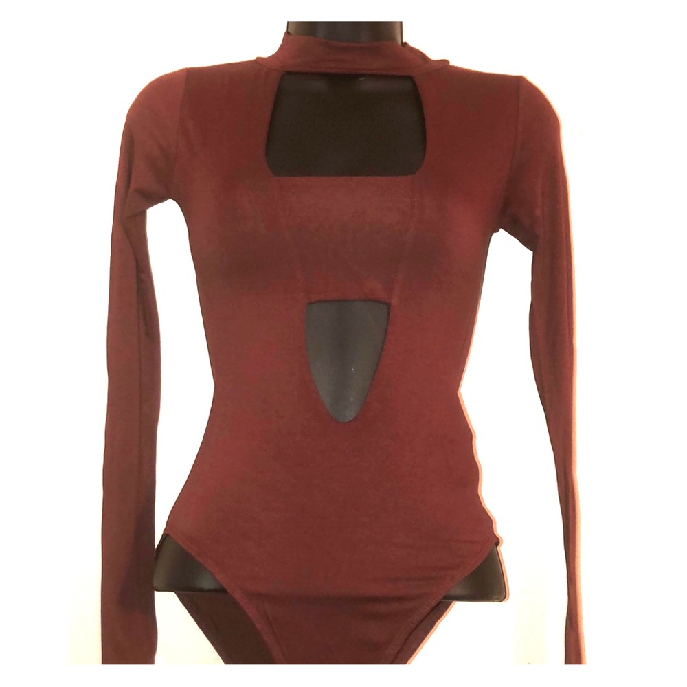 One piece maroon body suit